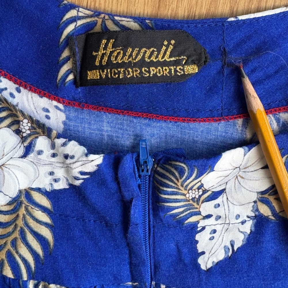 Vintage Hawaiian Victor Sports Blue Floral Midi Dress Retro Resort M/L - Picture 6 of 10